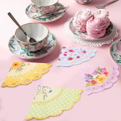 Servilletas de Papel con Diseño Floral, 100 pcs, con Borde Ondulado para Bodas, Baby Shower y Decoraciones de Fiesta de Té - imagen 4