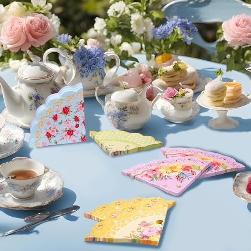 Servilletas de Papel con Diseño Floral, 100 pcs, con Borde Ondulado para Bodas, Baby Shower y Decoraciones de Fiesta de Té - imagen 6