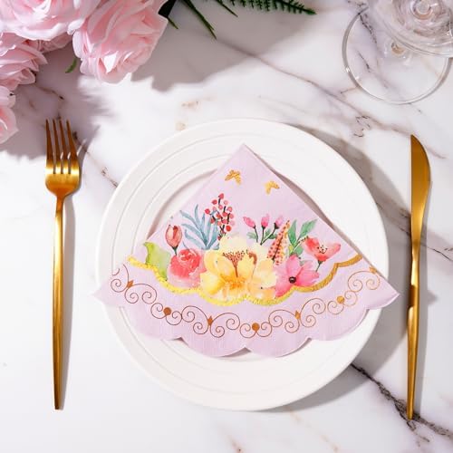 Servilletas de Papel con Diseño Floral, 100 pcs, con Borde Ondulado para Bodas, Baby Shower y Decoraciones de Fiesta de Té - imagen 7