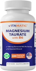 Vitamatic Magnesio Taurato 1500mg por Porción - 180 Cápsulas Vegetarianas (300 mg de Magnesio Elemental) - Con B6 para Máxima Absorción - Apoya la - imagen 1