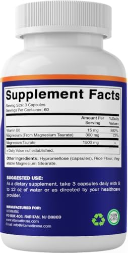 Vitamatic Magnesio Taurato 1500mg por Porción - 180 Cápsulas Vegetarianas (300 mg de Magnesio Elemental) - Con B6 para Máxima Absorción - Apoya la - imagen 8
