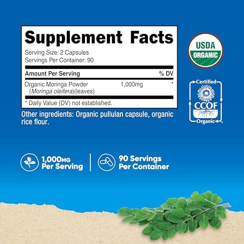 Cápsulas de Moringa Nutricost 500mg, 180 Cápsulas (90 Porciones) - Vegetarianas, No OGM, Sin Gluten - imagen 2