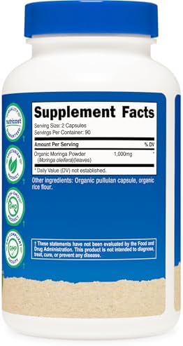 Cápsulas de Moringa Nutricost 500mg, 180 Cápsulas (90 Porciones) - Vegetarianas, No OGM, Sin Gluten - imagen 5