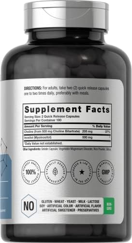 Suplemento de Colina e Inositol Horbaach 1000mg | 200 Cápsulas | Sin OGM, Libre de Gluten - imagen 2