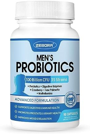 ZEBORA Probióticos para Hombres - 100 Mil Millones CFU con Enzimas Digestivas, Saw Palmetto y Arándano para Soporte Prostático - Suplemento Diario - imagen 1