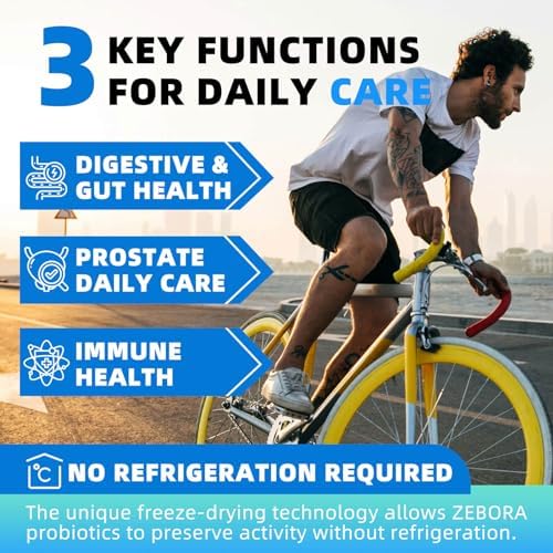 ZEBORA Probióticos para Hombres - 100 Mil Millones CFU con Enzimas Digestivas, Saw Palmetto y Arándano para Soporte Prostático - Suplemento Diario - imagen 2
