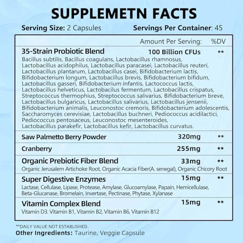 ZEBORA Probióticos para Hombres - 100 Mil Millones CFU con Enzimas Digestivas, Saw Palmetto y Arándano para Soporte Prostático - Suplemento Diario - imagen 6