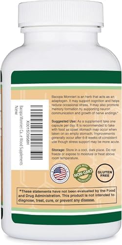 Cápsulas de Bacopa Monnieri 20% Bacosidos 450mg, 90 piezas (Sin OGM, Sin Gluten) Extracto de Brahmi (Suplemento para la Memoria y la Salud Cerebral) - imagen 4