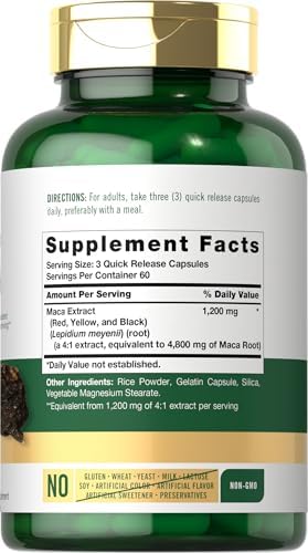 Cápsulas de Raíz de Maca Carlyle para Mujeres y Hombres | 180 Contenido | Extracto de Alta Potencia | Suplemento No Transgénico y Libre de Gluten - imagen 2