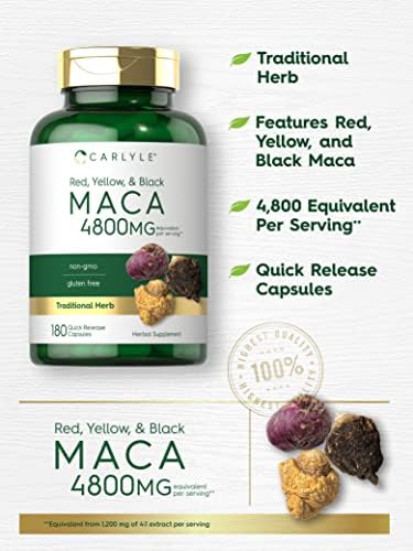 Cápsulas de Raíz de Maca Carlyle para Mujeres y Hombres | 180 Contenido | Extracto de Alta Potencia | Suplemento No Transgénico y Libre de Gluten - imagen 3