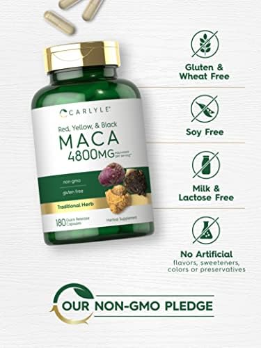 Cápsulas de Raíz de Maca Carlyle para Mujeres y Hombres | 180 Contenido | Extracto de Alta Potencia | Suplemento No Transgénico y Libre de Gluten - imagen 4