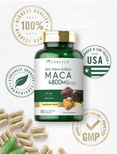 Cápsulas de Raíz de Maca Carlyle para Mujeres y Hombres | 180 Contenido | Extracto de Alta Potencia | Suplemento No Transgénico y Libre de Gluten - imagen 5