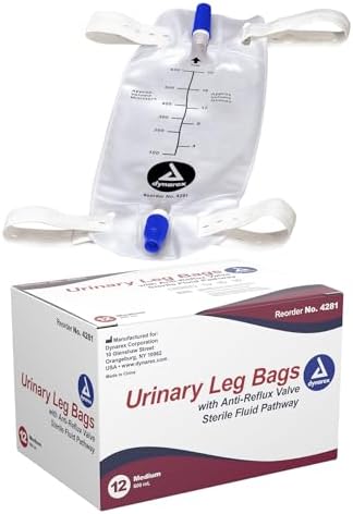 Bolsa de Pierna Urinaria Dynarex, para Uso con Catéter, Cierre Antiderrame y Válvula Antirreflujo, Capacidad de 600 ml/20 oz, Mediana, Blanca, 1 Caja - imagen 1