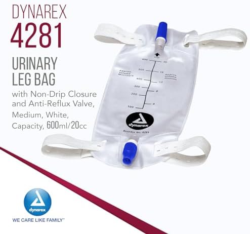 Bolsa de Pierna Urinaria Dynarex, para Uso con Catéter, Cierre Antiderrame y Válvula Antirreflujo, Capacidad de 600 ml/20 oz, Mediana, Blanca, 1 Caja - imagen 2