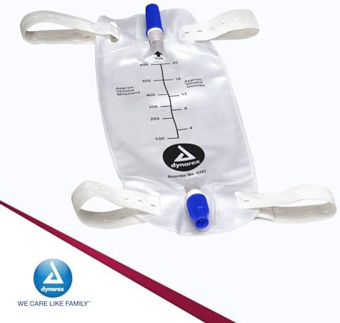 Bolsa de Pierna Urinaria Dynarex, para Uso con Catéter, Cierre Antiderrame y Válvula Antirreflujo, Capacidad de 600 ml/20 oz, Mediana, Blanca, 1 Caja - imagen 6