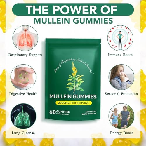 Gomitas Ruduwu de Mullein para Desintoxicación Pulmonar, 2000mg Extracto de Hoja de Mullein, Soporte Respiratorio, Digestivo e Inmunológico, - imagen 3