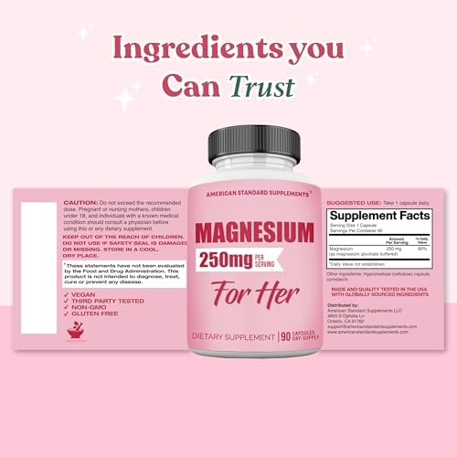 Glicinato de Magnesio para Mujeres 250mg por Cápsula, Chelado para Ella, 90 Cápsulas, Suministro para 90 Días - imagen 7