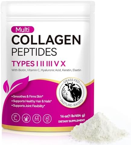 Polvo de Péptidos de Colágeno Múltiple bnHUlMXw, Tipo I, II, III, V, X, con Biotina, Vitamina C y Ácido Hialurónico, Apoya Articulaciones, Cabello, - imagen 1