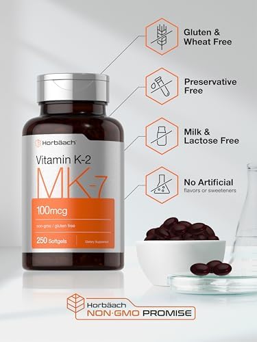 Horbäach Vitamina K2 MK7 100mcg | 250 Cápsulas Blandas | Suplemento Sin OGM y Libre de Gluten - imagen 5