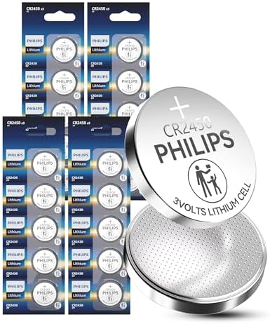 Batería de botón de litio Philips CR2450 3V, paquete de 20, 10 años de vida útil, a prueba de fugas, segura para niños, compatible con llaves y - imagen 1