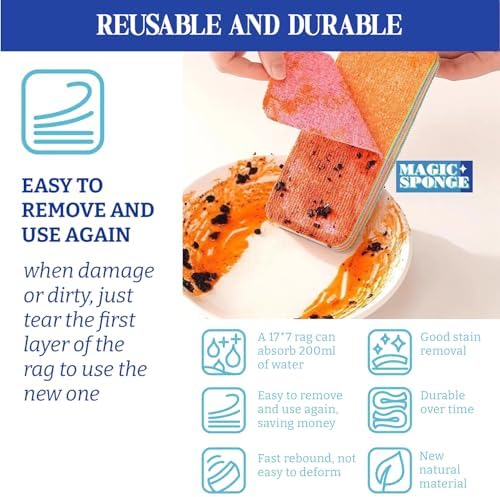 Esponjas de Microfibra Despegables LEAVAQ 4 Piezas – Paños de Limpieza PVA de 12 Capas, Esponja Arcoíris Ultra Absorbente y No Rayante para Cocina, - imagen 4