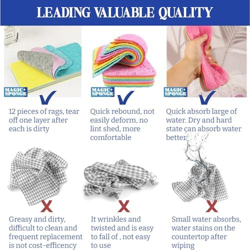 Esponjas de Microfibra Despegables LEAVAQ 4 Piezas – Paños de Limpieza PVA de 12 Capas, Esponja Arcoíris Ultra Absorbente y No Rayante para Cocina, - imagen 5