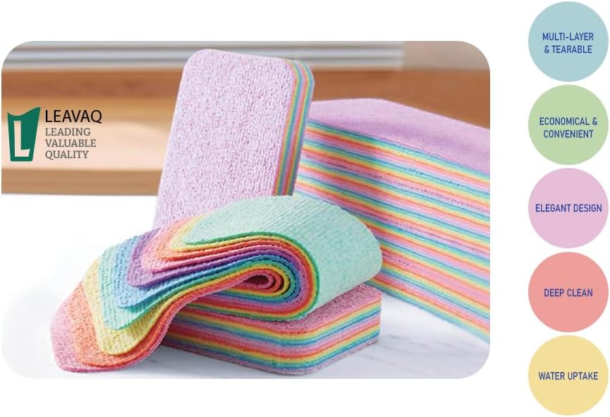 Esponjas de Microfibra Despegables LEAVAQ 4 Piezas – Paños de Limpieza PVA de 12 Capas, Esponja Arcoíris Ultra Absorbente y No Rayante para Cocina, - imagen 8