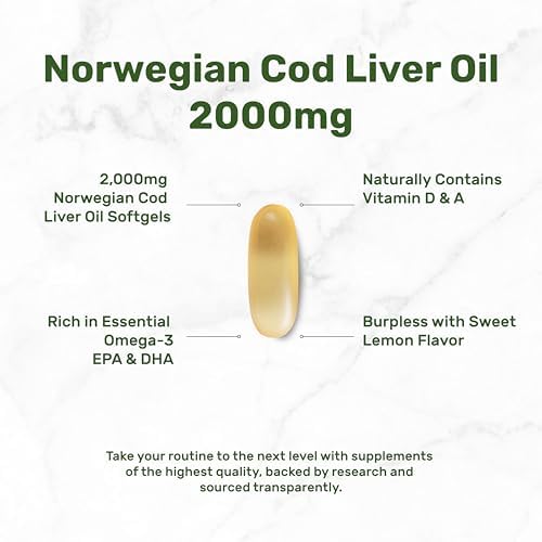 Aceite de Hígado de Bacalao Salvaje 2,000mg por Porción, 240 Cápsulas Blandas – EPA DHA Omega 3 Extra Fuerte con Vitaminas D y A – Sin Eructos, Sabor - imagen 3