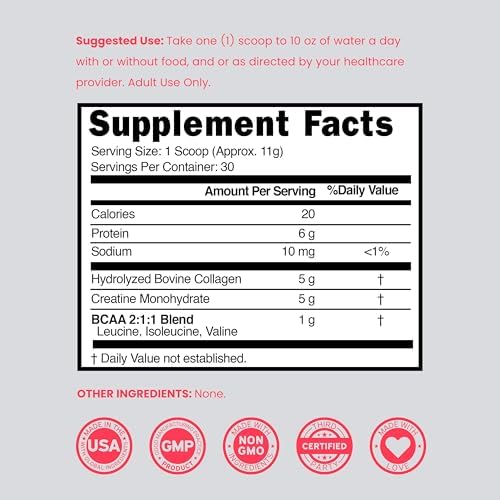 Creatina para Mujeres | Polvo de Creatina Monohidratada 5G + 5000mg Colágeno + 1000mg BCAA 2:1:1 (30 Porciones) Apoya Glúteos, Músculos Magros, - imagen 6