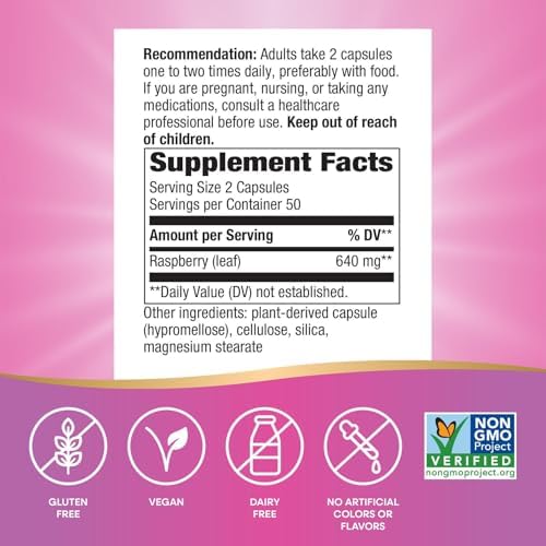 Suplemento Herbal Tradicional Nature's Way Hoja de Frambuesa para el Bienestar Femenino - Vegano, Sin Gluten y Sin Lácteos - 100 Cápsulas (50 - imagen 2