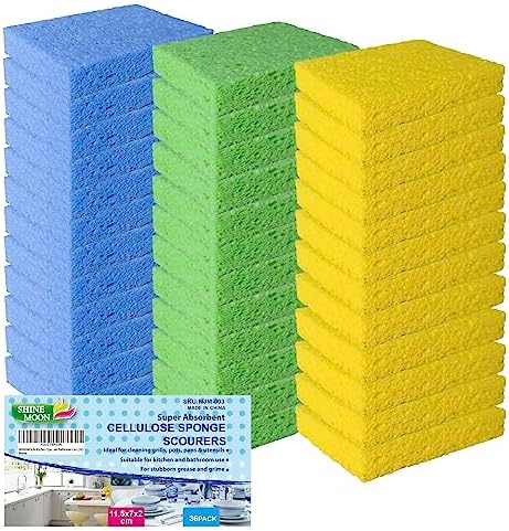 Esponjas de Celulosa Comprimidas 36 Pk, Esponja de Cocina Reutilizable y Ecológica, Limpia Suciedad Difícil Sin Rayar, 4.6x2.8x0.8 Pulgadas - imagen 1