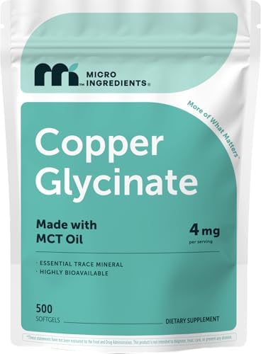 Glicinato de Cobre con Aceite MCT, 500 Cápsulas Blandas | 4 mg de Cobre Elemental por Porción | Suplemento Mineral Chelado | Mineral Esencial No-GMO, - imagen 1
