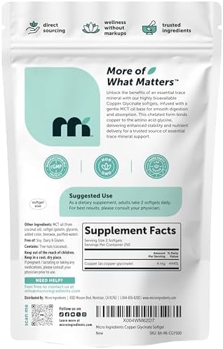 Glicinato de Cobre con Aceite MCT, 500 Cápsulas Blandas | 4 mg de Cobre Elemental por Porción | Suplemento Mineral Chelado | Mineral Esencial No-GMO, - imagen 2