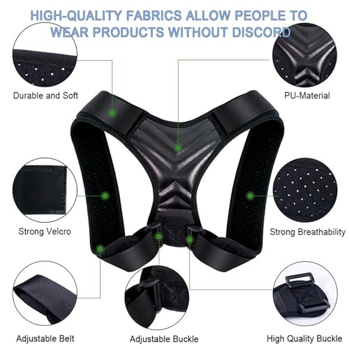 Corrector de Postura, Faja para Espalda Ajustable para Hombres y Mujeres, Soporte para Hombros, Alivio de Dolor en Cuello y Espalda Alta - Negro - imagen 2