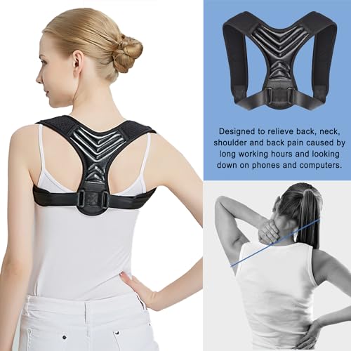 Corrector de Postura, Faja para Espalda Ajustable para Hombres y Mujeres, Soporte para Hombros, Alivio de Dolor en Cuello y Espalda Alta - Negro - imagen 3
