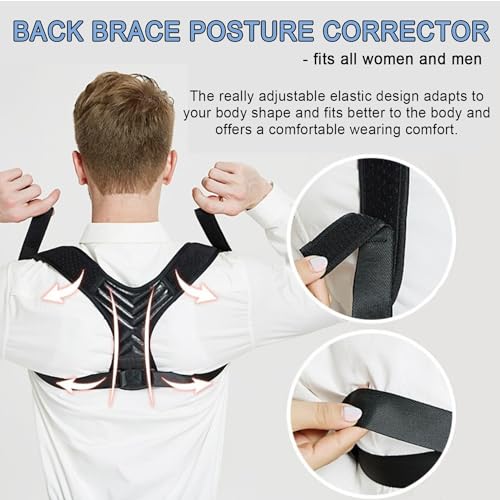 Corrector de Postura, Faja para Espalda Ajustable para Hombres y Mujeres, Soporte para Hombros, Alivio de Dolor en Cuello y Espalda Alta - Negro - imagen 4