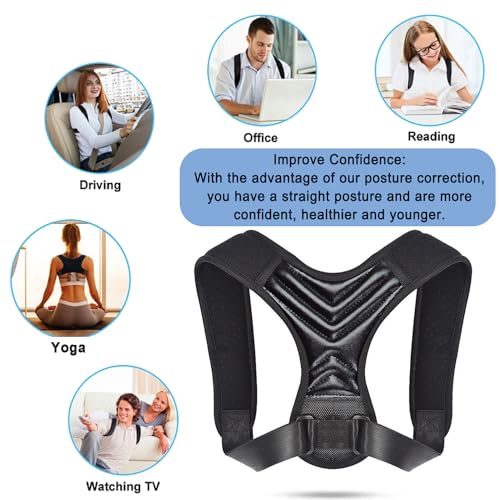 Corrector de Postura, Faja para Espalda Ajustable para Hombres y Mujeres, Soporte para Hombros, Alivio de Dolor en Cuello y Espalda Alta - Negro - imagen 5