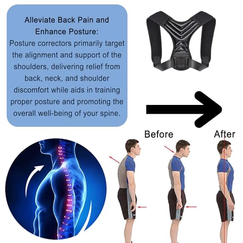 Corrector de Postura, Faja para Espalda Ajustable para Hombres y Mujeres, Soporte para Hombros, Alivio de Dolor en Cuello y Espalda Alta - Negro - imagen 6