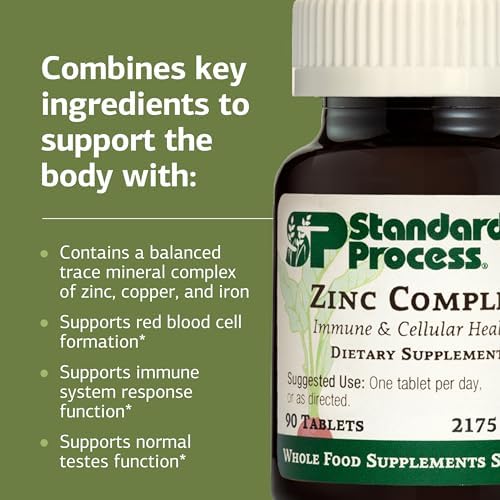 Zinc Complex de Standard Process - Apoyo a la Función Enzimática y Testicular - Salud Inmunológica y Energía Celular - 90 Tabletas Sin Gluten, Sin - imagen 4