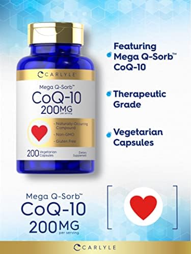 Carlyle CoQ10 200mg | 200 Cápsulas | Suplemento Vegetariano, No Transgénico y Sin Gluten Mega Q-Sorb Coenzima Q-10 - imagen 3