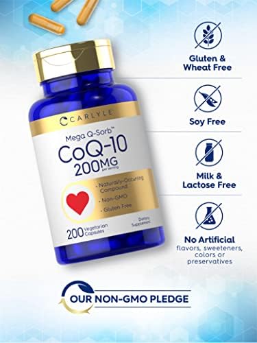 Carlyle CoQ10 200mg | 200 Cápsulas | Suplemento Vegetariano, No Transgénico y Sin Gluten Mega Q-Sorb Coenzima Q-10 - imagen 4