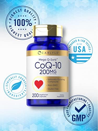 Carlyle CoQ10 200mg | 200 Cápsulas | Suplemento Vegetariano, No Transgénico y Sin Gluten Mega Q-Sorb Coenzima Q-10 - imagen 5