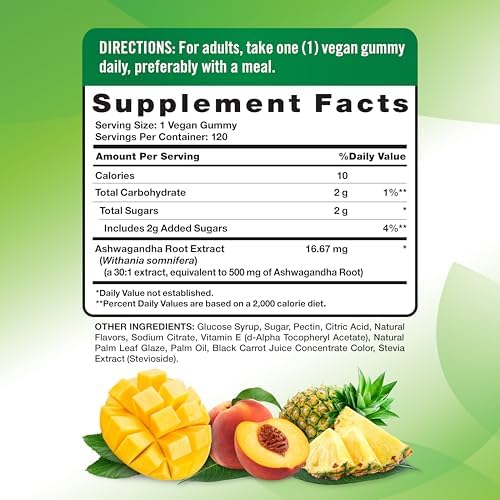 Gomitas de Ashwagandha Nature's Truth | 120 piezas | Sabor Tropical | Suplemento Vegano, Sin OGM y Libre de Gluten - imagen 2