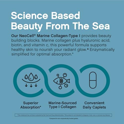 Suplemento de Péptidos de Colágeno Marino NeoCell | 180 Tabletas | con Ácido Hialurónico | Fórmula de Doble Fuerza | Uñas, Piel y Cabello - imagen 5