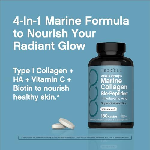 Suplemento de Péptidos de Colágeno Marino NeoCell | 180 Tabletas | con Ácido Hialurónico | Fórmula de Doble Fuerza | Uñas, Piel y Cabello - imagen 7