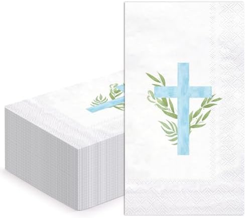 Servilletas de Papel Religiosas WRAPAHOLIC 50 Piezas - Toallas Desechables de 3 Capas con Cruz Azul para Baño, Primavera, Bautizo y Baby Shower - 4.3 - imagen 1