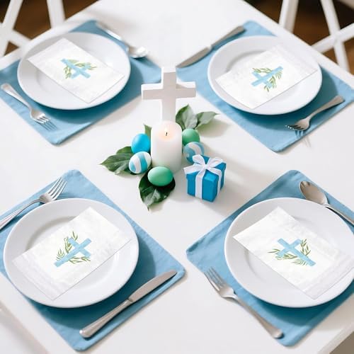 Servilletas de Papel Religiosas WRAPAHOLIC 50 Piezas - Toallas Desechables de 3 Capas con Cruz Azul para Baño, Primavera, Bautizo y Baby Shower - 4.3 - imagen 4