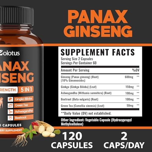 Zolotus Ginseng Rojo Coreano + Ginkgo Biloba, Ashwagandha, Betabel, Té Verde - 120 Cápsulas, Suministro para 2 Meses - imagen 4