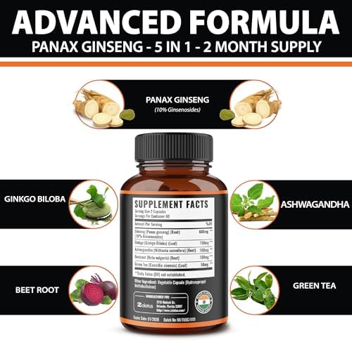 Zolotus Ginseng Rojo Coreano + Ginkgo Biloba, Ashwagandha, Betabel, Té Verde - 120 Cápsulas, Suministro para 2 Meses - imagen 6