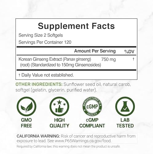 DEAL SUPPLEMENT Extracto de Raíz de Ginseng Rojo Panax Coreano, 240 Softgels - imagen 2